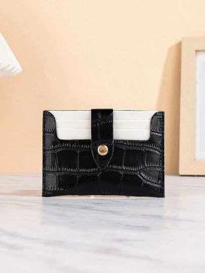 1pc Crocodile Embossed Contrast Color Multi-Compartment Card Holder