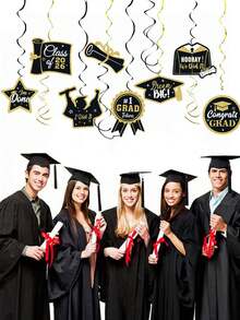 12pcs Gold & Black 2026 Graduation Decorations, Graduation Spiral Hanging Decorations, For Graduation Party Ceiling Decor, Graduation Ceremony Decoration And Venue Layout, 2026 Graduation Party Decor, Graduation Celebration Party, Graduation Ceremony - Spiral Decoration - View 3