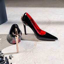 2026 New Style Metal Scepter Black And Red Floral Pattern High Heels, Stiletto Heel, Comfortable And Stylish Pointed Toe, Low-Cut, 10cm Heel Heel - 黑色 - 查看 1