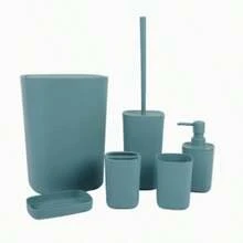 6pcs Mint Green Bathroom Accessories Set, Including Soap Dispenser, Toothbrush Holder, Tumbler, Soap Dish, Toilet Brush Holder And Trash Can, Modern Minimalist Bathroom Storage Set, PP Material, Shatterproof, Easy To Clean, Suitable For Home, Apartment, Dorm, Hotel, Spa, Matching All Bathroom Decor, Ideal Housewarming Gift, Essential Mint Green Bathroom Essentials, Compact Space-Saving Countertop Storage Design - Multicolor - View 3