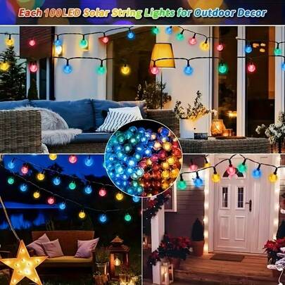 Bunte Feenblasenkugel Lichterkette, 100/50/20 LED Hochleistungs-Kristallkugel-Lichterkette, Hängende Gartenbeleuchtung, geeignet für Terrassen, Gärten, Bäume, Balkone, Blumenbeete, Zäune, Partys, Hochzeiten und Weihnachtsdekorationen.