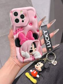 This Disney Mickey Mouse Lanyard Phone Case Is Fully Covered In TPU Material. It's Shockproof, Lightweight, And Compatible With IPhone17/16/11/13/15/15 Plus/15 Pro/15 Pro Max/12/14 Pro Max/11 Pro Max/12 Pro/12 Pro Max/13. This Phone Case Makes A Popular Birthday Gift Or Business Gift; It's Durable, Stain- And Fingerprint Resistant, And Suitable For Both Men And Women. The Set Also Includes A Mickey Mouse Phone Case And A Mickey Mouse Plush Bracelet. It's A Perfect Gift For Friends And Family. This Stylish Phone Case Is Fun, Lightweight, And Durable. IPhone17 Pro Max Phone Case, Minnie Mouse Phone Case. - 白色 - 查看 3