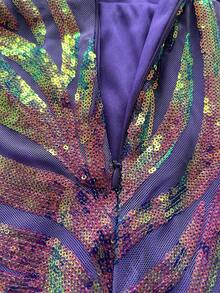 Romagic Women's Sequin Maxi Dress, Sleeveless Stand Collar Fitted Long Gown For Party & Evening - Purple - View 7