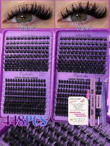448/384 Cụm mi giả D Curl DIY, dày 8-18mm, thoải mái khi sử dụng, chống thấm nước và bền lâu, kiểu dáng siêu dài và rộng, có thể tái sử dụng. Mềm mại và thân thiện với da, dịu nhẹ và không gây kích ứng, dễ dàng cho người mới bắt đầu và dễ sử dụng, với thiết kế phân đoạn tự nhiên. - Nhiều màu - Xem 1