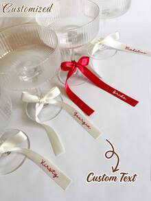 Personalised Satin Ribbon Bows, Place Name Ribbons, 70cm, Bridal Party Gifts Ribbons,Name Tags For Wedding. Guest Place Tags,Hen Party Tags, Ribbon Drink Tag, Custom Ribbon Name - Multicolor - View 5