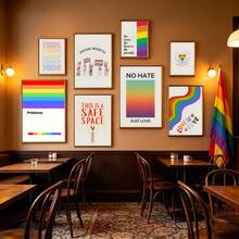 1/8 件装 LGBTQ+骄傲月帆布墙画，“没有仇恨，只有爱”。这是一个空间。采用包容平等的印刷材料，适合房间美化，可选配画框，酷儿联盟家居装饰，房间装饰产品，非常适合客厅、卧室、办公室、酒吧、大学宿舍等场所。 - 多色 - 查看 8
