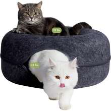 CATTASAURUS Peekaboo Cat Cave For Multiple & Lar Cats Up To 30-45 Lbs, Scratch Detachable & Washable Tunnel Bed, Fy Donut Cat Cave (Dark Gray, Lar) Variant 1 - Dark Gray - View 1