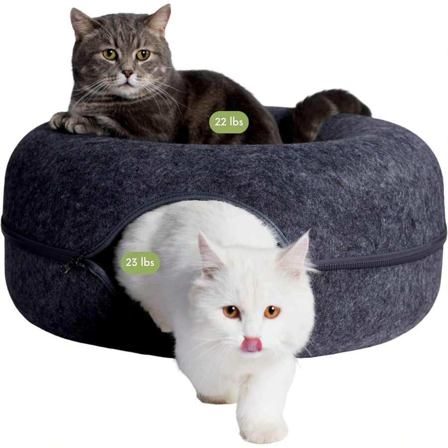 CATTASAURUS Peekaboo Cat Cave For Multiple & Lar Cats Up To 30-45 Lbs, Scratch Detachable & Washable Tunnel Bed, Fy Donut Cat Cave (Dark Gray, Lar) Variant 1 - Dark Gray - View 1
