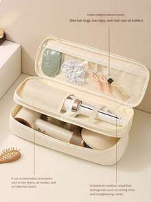 旅行手持双层吹风机收纳袋，整理袋，保护套，大容量首饰袋，化妆品收纳袋，卧室收纳袋，适用于酒店、沙龙、卧室、旅行、海滩、美发造型等场合 - 黑色 - 查看 3