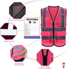 Pink Reflective Safety Vest For Women, Working Safety Gear With Strips, High Visibility Work Vest For Construction, Medium - Pink - View 3