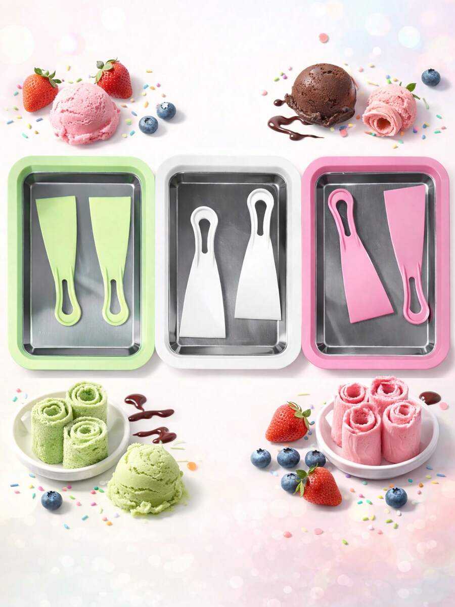 1台全自动家用冰淇淋机，配有速冻板和2个刮刀。是与家人一起DIY，制作冰淇淋和冰沙甜点的理想之选。适用于派对、家庭娱乐和家庭厨房使用。采用不锈钢材质。 - 彩色 - 查看 1