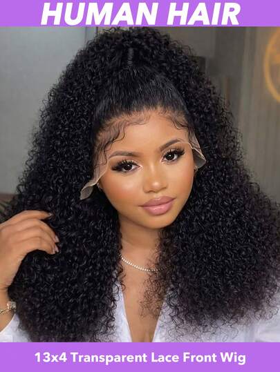250% 密度 13x4 蕾丝前假发，24 英寸非裔蓬松卷发假发，女士款 - 柔软蓬松，中分剪裁，深波浪人发假发，结实耐用，适合日常佩戴、派对和万圣节，日常佩戴假发 | 自然逼真假发 | 自然黑 8-24 英寸