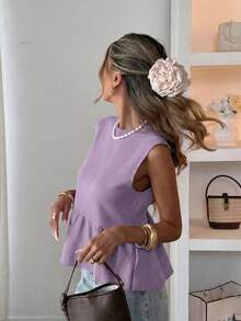 FOR BEAUTY Women's Spring/Summer Knit Sleeveless Top, Casual Minimalist Style, Solid Color, Ruffle Hem, Flattering, Suitable For Commuting, Dating, Holiday, Leisure - Man Zi - View 6