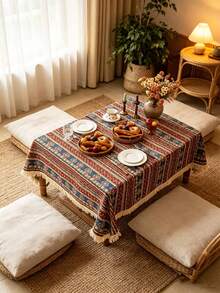 MineLain 1pc Bohemian Geometric Striped Tablecloth, Rectangular Table Cover, Decorative Cloth For Coffee Table, Bedside Cabinet, Dining Table, Suitable For Home, Kitchen, Dining Room, Party, Wedding, Holiday, Picnic, Outdoor Activities, All Seasons, Spring/Summer - Multicolor - View 10