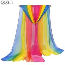 1pc Rainbow Gradient Chiffon Scarf, Lightweight Versatile Long Shawl For Women, Summer,Beach,Holiday - Blue - View 7