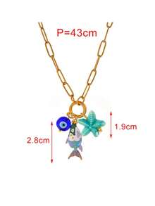 1 pieza Collar único de acero de titanio con baño de oro inspirado en el océano con colgante de resina con gotas, con encantos de tiburones, peces, estrellas de mar y ojo malvado de colores - Perfecto para que las mujeres lo luzcan durante salidas de verano, citas, fiestas en la playa y vacaciones. Joyería de estilo bohemio y Y2K para mujeres con diseños de vida marina. Un regalo colorido para hermanas y madres, ideal para la temporada de vacaciones y el Día de la Madre. - Oro + Color - Ver 6