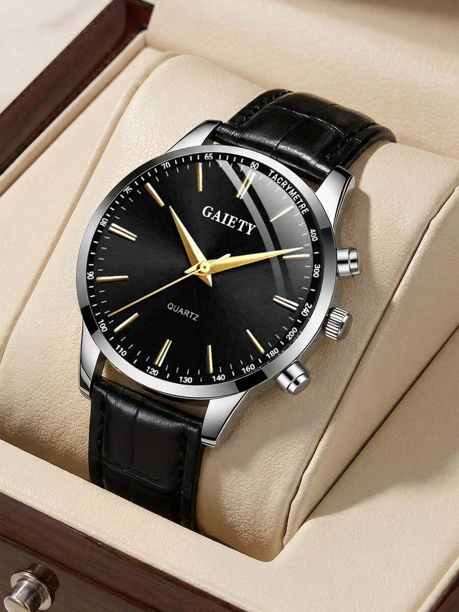 GAIETY 1件男士石英表,商务休闲简约长方形表盘,适合日常佩戴、派对装饰、父亲节、返校季、周年纪念日、各种节日,是送给朋友和父亲的理想礼物。 - 黑色 - 查看 1
