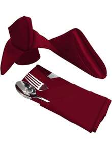 1/2/6pcs Ins Style French Minimalist Solid Red Satin Fabric Placemats, Decorative Napkins Suitable For Party & Wedding - Multicolor - View 6