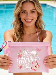 "Happy Mother's Day" Floral Butterfly Floralprint Mesh Makeupbag Portable Waterproof Makeup Storage Bag Gift For Mom, Butterfly And Floral Cosmetic Bag, Travelmakeupbag, Cutecosmeticpouch, Large-Capacity Travel Organizer, A Perfect Gift For Mom, Teacher. Giftforher Portable Toiletry Bag - Multicolor - View 1