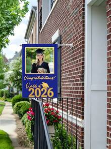 1 pieza Bandera de decoración personalizada con foto, bandera de arpillera personalizada de la clase de 2026, bandera de jardín de doble cara, banderas decorativas para interiores y exteriores del hogar, bandera de regalo personalizada (sin soporte de metal) - Multicolor - Ver 5