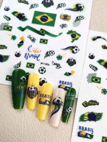 Tiebeauty Bộ 2 miếng dán móng tay chủ đề World Cup bóng đá, phối màu vàng và xanh lá cây tương phản với các yếu tố quốc kỳ, chống thấm nước, bền lâu, phụ kiện làm móng DIY có thể tháo rời. - Nhiều màu - Xem 7