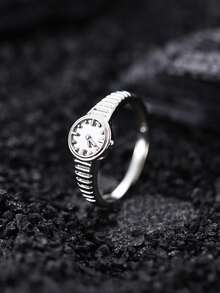 1pc Fashionable Unique Design Fake Watch Ring, Gift For Girls, Women's Decorative Watch Ring, Non-Functional - Silver - View 3