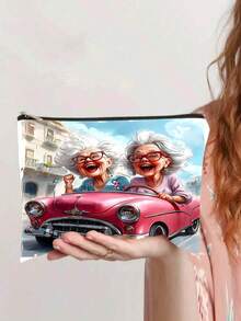 Best Friends Forever Grandma Print Cosmetic Bag, Senior Ladies Travel & Game Night Themed Portable Zipper Pouch - Multicolor - View 7