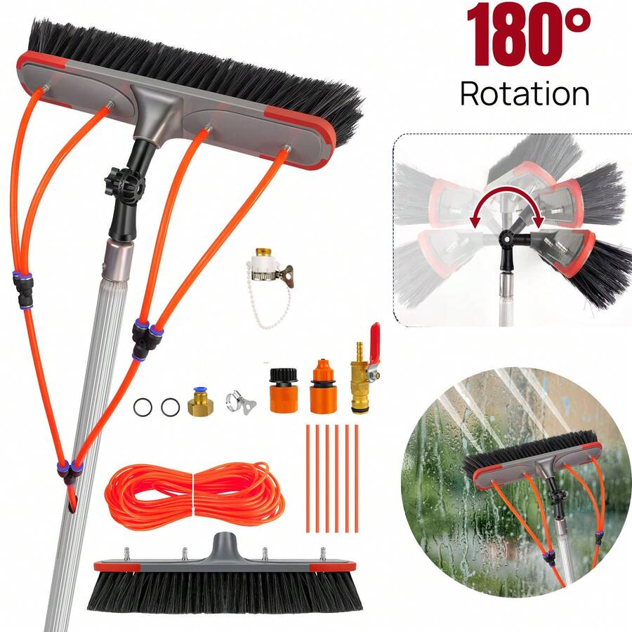 Rigogo Professional Window Cleaning Kit 7m, Telescopic Water Guide Pole With Brush & Squeegee – High-Reaching Tool For Solar Panels & 2nd Floor Windows, YJ-TSS-7M - A - Xem 1