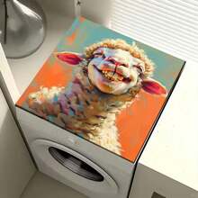 1pc Unique Design Red Headscarf Lamb Pattern Non-Slip Washing Machine Mat, Rubber Material, Heat Resistant And Washable, Suitable For Washing Machine, Dryer, Kitchen Drainer Mat, Drying Mat, Countertop Heat Resistant Mat, Coffee Bar Decor, Laundry Room Decor, Friendly Gift For Friends - A Sheep With a Wide Grin - View 12