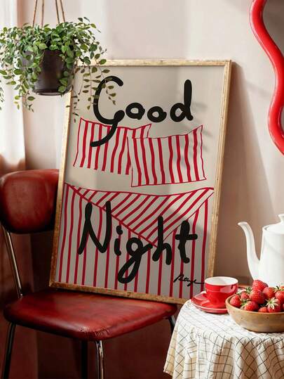 1pc Nordic Style Good Night Red Striped Decorative Throw Pillow, Minimalist Abstract Design, Suitable For Bedroom Decor, Living Room Sofa Backdrop, Frameless