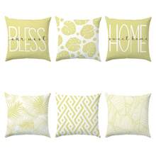 6pcs Simple Daily Yellow Geometric Leaf Monstera Pillow Covers, Single-Sided Printed Peach Velvet Material, 45*45CM Cushion Covers Suitable For Modern Minimalist Sofa Living Room Decor, Gift, Party Decoration - Multicolor-6PC - View 3