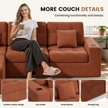 144" U Shaped Cloud Boneless Couch,Modern Modular Sectional Sofa With Layered Cushion,No Assembly Convertible Corduroy Couches For Living Room,Brown 1 PCS - màu nâu - Xem 11