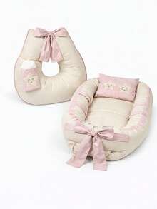 Baby Nest Kit: Reducer Pillow, Nursing Cushion, Embroidered Washcloth - PINK SALT - View 2