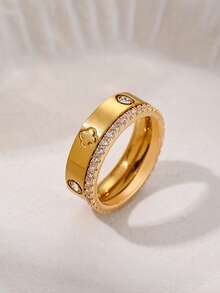 两枚时尚18K镀金不锈钢四叶草戒指，优雅女士手镯，适合女性日常佩戴和作为礼物 - 彩色 - 查看 5