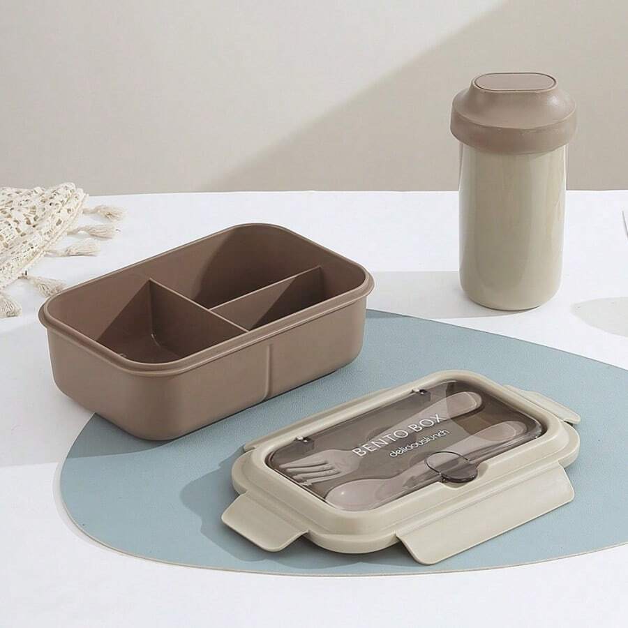 Student Lunch Box, Household PP Divided Bento Box, With Utensils, Light Meal Container PP Divided Lunch Box With Utensils, Student & Household Bento Box - Multicolor - View 1