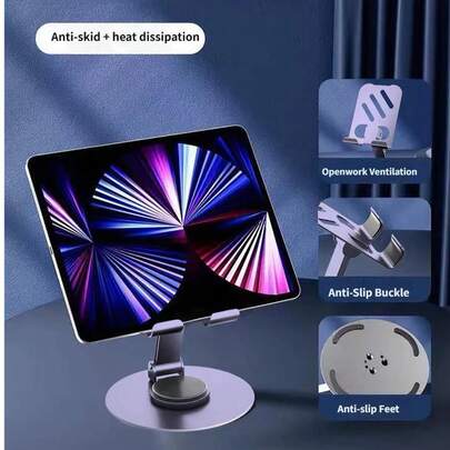 1 Pc 360° Rotatable Metal Phone Stand, Height Adjustable Foldable Desktop Holder, Universal For Mobile Phone Tablet, Live Streaming Study Support