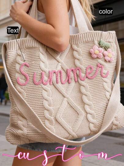 Personalisierte gestrickte Tragetasche, individuelle gehäkelte gewebte Strandtasche, Brautjungferngeschenktasche, Namenstrage-tasche, Brautjungferngeschenk, Geschenk für Brautparty, elegante und modische hochwertige farbige moderne individualisierbare einzigartige Geschenkidee, geeignet für Freund, Freundin, Eltern, Freunde, Teeraum, Zuhause, Garten, Büro, geeignet für Jahrestag, Valentinstag, Muttertag, Geburtstag, Vatertag, Abschluss, Hochzeit, Einweihungsfeier