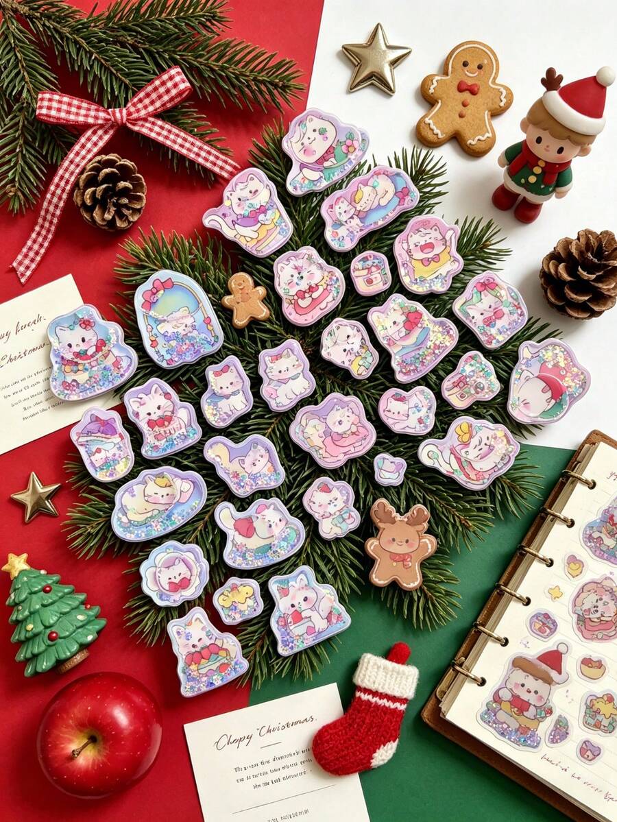Hình dán mèo Kawaii màu pastel: Hình dán 3D dạng cát chảy với hoa anh đào, bánh cupcake và những chú mèo mộng mơ dành cho những trang nhật ký ngập nắng. - Nhiều màu - Xem 1