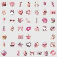 50张粉色美学贴纸 Y2K贴纸 时尚剪贴簿贴纸 卡通梦幻贴纸 可爱复古美学贴纸套装 复古水彩时尚ins贴纸 剪贴簿贴纸 防水乙烯基贴纸 散装，适用于水瓶、滑板、行李箱、笔记本电脑、保险杠等主题派对用品 - 粉色 - 查看 4