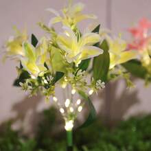 防水太陽能蓮花插地燈,7頭LED花燈,黃色與粉色2色,適合花園、露台、居家園藝、節日裝飾的戶外裝飾燈 - 百合花 - 查看 6