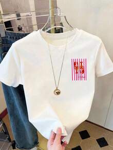Áo thun nữ cổ tròn tay ngắn in hình tôm hùm, chất liệu co giãn cao, dáng regular fit, màu trắng, kiểu dáng thường ngày. - trắng - Xem 2