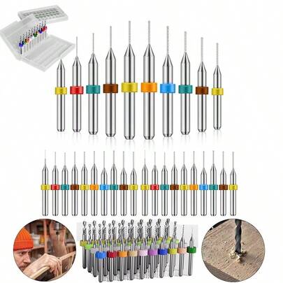 10pcs Micro PCB Tungsten Carbide Drill Bit Set, Printed Circuit Board Slot CNC Router Bits, For Coarse Engraving Of Printed Circuit Boards And Jewelry, Size 0.3-1.2mm