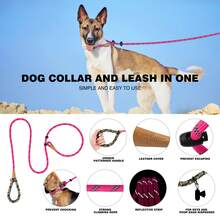 Correa para perro en forma de P de 6 pies, con mango acolchado cómodo, adecuada para perros pequeños/medianos/grandes, cuerda redonda reflectante para caminar al aire libre - Rosa Roja - Ver 4