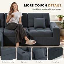 Nalupatio 144" U Shaped Cloud Boneless Couch,Modern Modular Sectional Sofa With Layered Cushion,No Assembly Convertible Corduroy Couches For Living Room,Grey 1 PCS - Grey - View 11