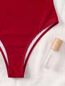 New Sexy Red Contrast Color High Stretch Casual Beach Holiday Party Romper Swimsuit For Women - Red - View 6