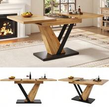 Extendable Dining Table 120(160) X 75 X 75.5 Cm, Table, Kitchen Table, Extendable Table, Extendable Up To 160 Cm, Suitable For Kitchen And Living Room, Tabletop With Wood Grain - Wood - View 5