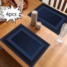 1pc/2pcs/4pcs/6pcs/8pcs/300pcs Set, 30*45cm Luxury Navy Blue Edged Placemats, Made Of 100% Polyester, Non-Slip Heat-Resistant Easy To Clean, Hand Wash, Machine Wash Or Dry Clean - Multicolor - View 18