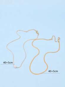 2pcs/Set Fashion Faux Pearl Decor Chain Necklace For Women For Daily Decoration - Vàng - Xem 4