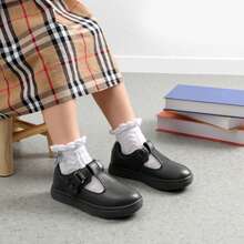 Girls Mary Jane School Uniform Shoes T-Strap Flat Sneakers Comfortable Lightweight Breathable Non-Slip For Toddler Little Kid - 黑色 - 查看 2