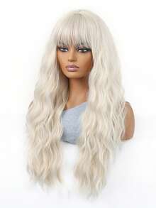 26 Inch Golden Long Curly Wig With Bangs, Fluffy & Soft Heat-Resistant Synthetic Fiber Wig, Suitable For Cosplay, Party, Daily Wear - Gold - View 5